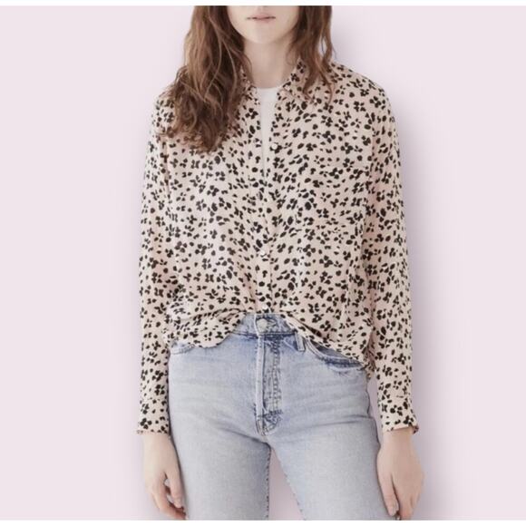 Rails Anna Rose Pink Black Cheetah Long Sleeve Button Front Shirt Blouse S 2 4 - Picture 8 of 14